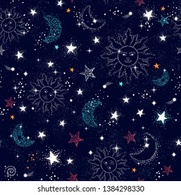 Space Galaxy constellation seamless pattern print could be used for textile, zodiac star yoga mat, phone case