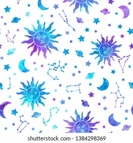 Space Galaxy constellation seamless pattern print could be used for textile, zodiac star yoga mat, phone case