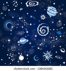 Space Galaxy constellation seamless pattern print could be used for textile, zodiac star yoga mat, phone case