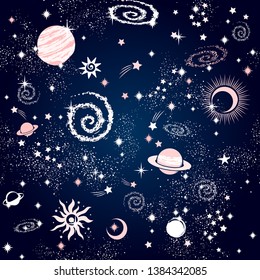 Space Galaxy constellation seamless pattern print could be used for textile, zodiac star yoga mat, phone case