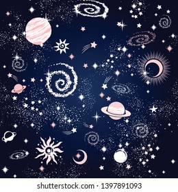 Space Galaxy constellation seamless pattern print could be used for textile, zodiac star yoga mat, phone case