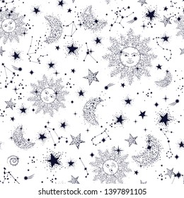 Space Galaxy constellation seamless pattern print could be used for textile, zodiac star yoga mat, phone case