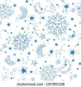 Space Galaxy constellation seamless pattern print could be used for textile, zodiac star yoga mat, phone case