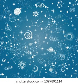 Space Galaxy constellation seamless pattern print could be used for textile, zodiac star yoga mat, phone case