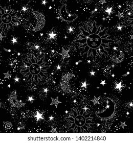 Space Galaxy constellation seamless pattern print could be used for textile, zodiac star yoga mat, phone case