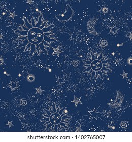 Space Galaxy constellation seamless pattern print could be used for textile, zodiac star yoga mat, phone case