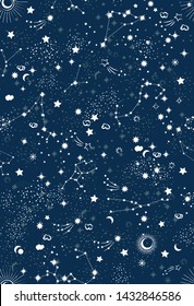 Space Galaxy constellation seamless pattern print could be used for textile, zodiac star yoga mat, phone case