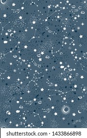 Space Galaxy constellation seamless pattern print could be used for textile, zodiac star yoga mat, phone case