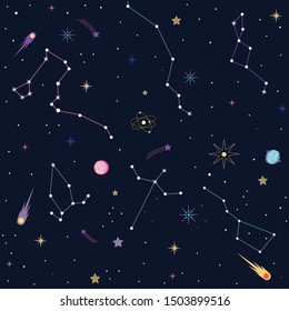 Space Galaxy Constellation Seamless Pattern- Vektör