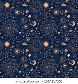 Space Galaxy constellation seamless pattern print could be used for textile, zodiac star yoga mat, phone case