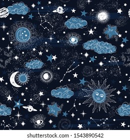 Space Galaxy constellation seamless pattern print could be used for textile, zodiac star yoga mat, phone case