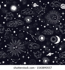 Space Galaxy constellation seamless pattern print could be used for textile, zodiac star yoga mat, phone case