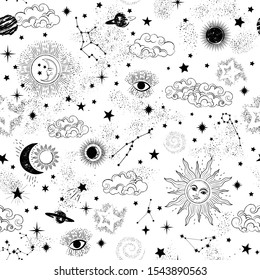 Space Galaxy constellation seamless pattern print could be used for textile, zodiac star yoga mat, phone case