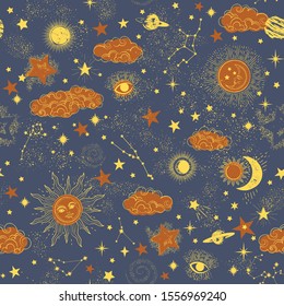 Space Galaxy constellation seamless pattern print could be used for textile, zodiac star yoga mat, phone case