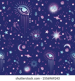 Space Galaxy constellation seamless pattern print could be used for textile, zodiac star yoga mat, phone case