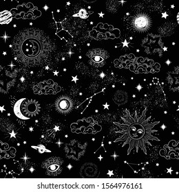 Space Galaxy constellation seamless pattern print could be used for textile, zodiac star yoga mat, phone case