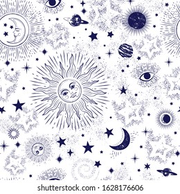 Space Galaxy constellation seamless pattern print could be used for textile, zodiac star yoga mat, phone case