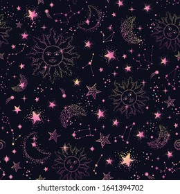 Space Galaxy constellation seamless pattern print could be used for textile, zodiac star yoga mat, phone case