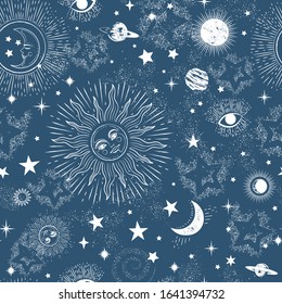 Space Galaxy constellation seamless pattern print could be used for textile, zodiac star yoga mat, phone case