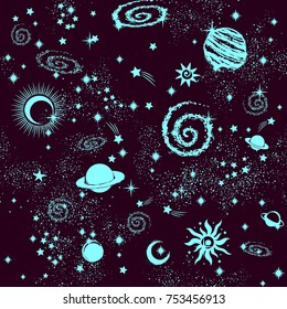 Space Galaxy constellation seamless pattern print could be used for textile, zodiac star yoga mat, phone case