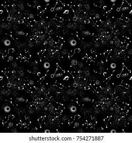 Space Galaxy constellation seamless pattern print could be used for textile, zodiac star yoga mat, phone case