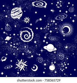 Space Galaxy constellation seamless pattern print could be used for textile, zodiac star yoga mat, phone case