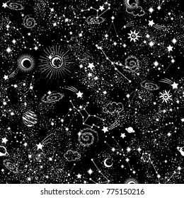 Space Galaxy constellation seamless pattern print could be used for textile, zodiac star yoga mat, phone case