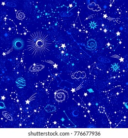 Space Galaxy constellation seamless pattern print could be used for textile, zodiac star yoga mat, phone case