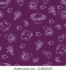 Space, galaxy, cosmos seamless pattern print design with stars, moon, planets, comet. design for fashion fabrics, textile graphics, prints.