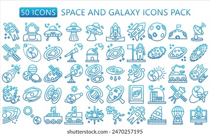 Space and Galaxy gradient outline icons pack, related to education and technology theme. use for modern concept, web and app development.