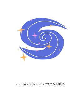 galaxia espacial dibujada a mano en estilo plano. ilustración vectorial