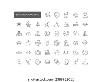 Space and Galaxy icon set. Outline icon collection. Editable stroke. Vector illustration