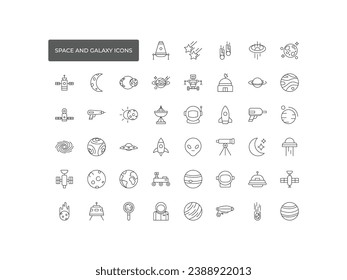 Space and Galaxy icon set. Outline icon collection. Editable stroke. Vector illustration