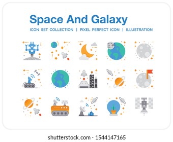 Space Galaxy Icons Set. UI Pixel Perfect Well-crafted Vector Thin Line Icons. The illustrations are a vector.