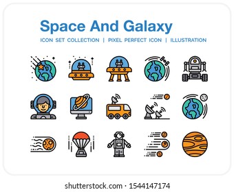 Space Galaxy Icons Set. UI Pixel Perfect Well-crafted Vector Thin Line Icons. The illustrations are a vector.