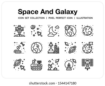 Space Galaxy Icons Set. UI Pixel Perfect Well-crafted Vector Thin Line Icons. The illustrations are a vector.