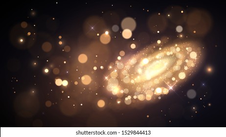 Space, galaxy made of golden blurry dust, bokeh, nebula and stars