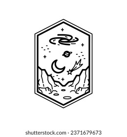 Space and galaxy monoline or line art style drawing