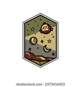 Space and galaxy monoline or line art for adventure graphic illustration art