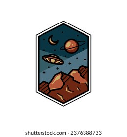 Space and galaxy monoline or line art for adventure graphic illustration