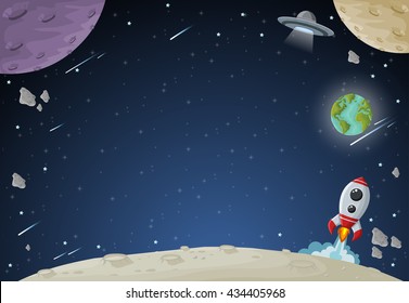 Space galaxy with moon, earth, planets and stars. Solar System.

