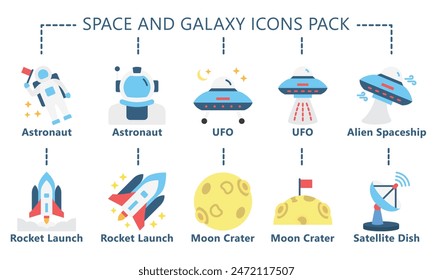 Space and Galaxy multi color icons pack, related to education and technology theme. use for modern concept, web and app 