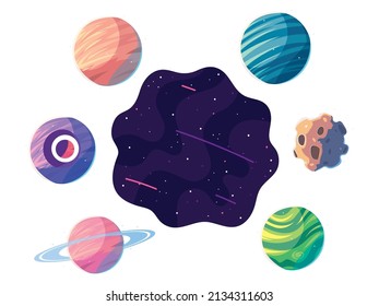 space galaxy planets asteroid icons