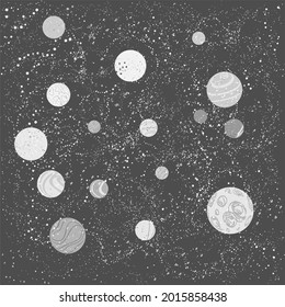 space galaxy with planets cartoon decoration vector illustration