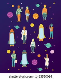 Space Galaxy Rocket Planet colorful 