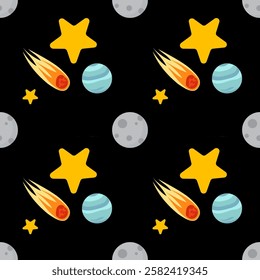 Space, galaxy seamless pattern background. Space, galaxy illustration pattern. Space, galaxy background. Perfect for fabrics, print, textile, wallpaper, and decor. SSTKbackgrounds