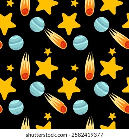 Space, galaxy seamless pattern background. Space, galaxy illustration pattern. Space, galaxy background. Perfect for fabrics, print, textile, wallpaper, and decor. SSTKbackgrounds