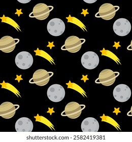 Space, galaxy seamless pattern background. Space, galaxy illustration pattern. Space, galaxy background. Perfect for fabrics, print, textile, wallpaper, and decor. SSTKbackgrounds