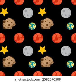 Space, galaxy seamless pattern background. Space, galaxy illustration pattern. Space, galaxy background. Perfect for fabrics, print, textile, wallpaper, and decor. SSTKbackgrounds