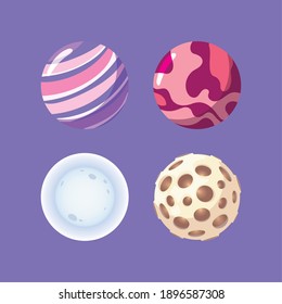 space galaxy solar system planets and moon cartoon vector illustration